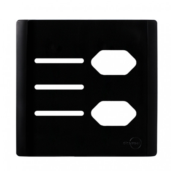 Placa p/ 3 Interruptores + 2 Tomadas 4x4 - Novara Preto Brilhante